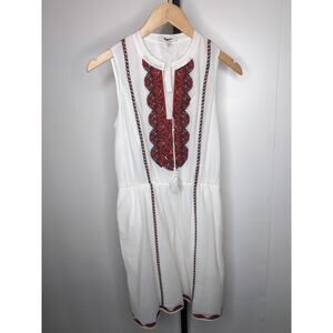 Madewell NWT Dress White Cotton Red Embroidered Tassel Sleeveless Size 2